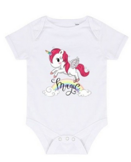 Body licorne manches courtes rose