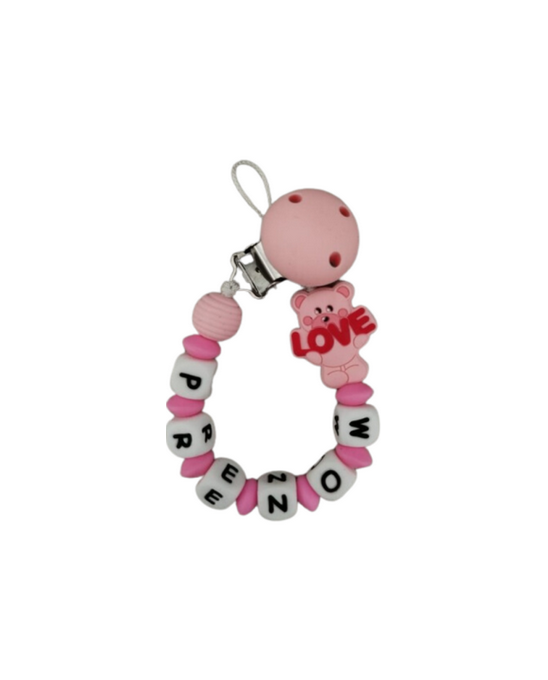 Attache lolette Ours Love rose
